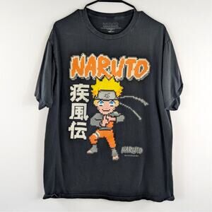 Naruto Shippuden Large Graphic T Shirt Anime Pixel Art Gray Cotton Licensed